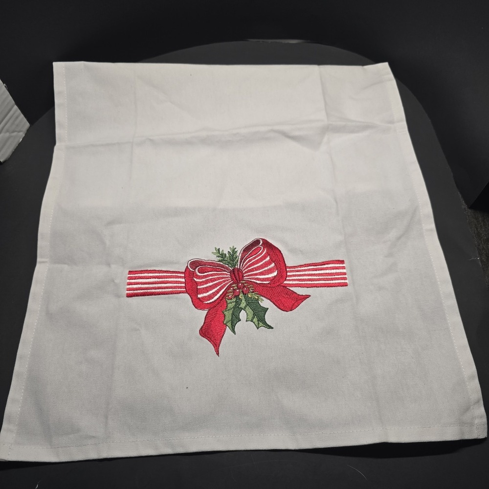 Red‎ And While Embroidered Kitchen Hand Towel Cotton 15 x 25 Inches